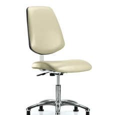 Class 10 Clean Room Vinyl Chair Chrome - Desk Height with Medium Back & Stationary Glides in Adobe White Trailblazer Vinyl - CLR-VDHCH-MB-CR-RG-8501