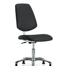 Class 10 Clean Room Vinyl Chair Chrome - Desk Height with Medium Back & Stationary Glides in Black Trailblazer Vinyl - CLR-VDHCH-MB-CR-RG-8540