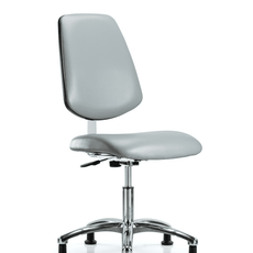 Class 10 Clean Room Vinyl Chair Chrome - Desk Height with Medium Back & Stationary Glides in Dove Trailblazer Vinyl - CLR-VDHCH-MB-CR-RG-8567