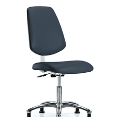 Class 10 Clean Room Vinyl Chair Chrome - Desk Height with Medium Back & Stationary Glides in Imperial Blue Trailblazer Vinyl - CLR-VDHCH-MB-CR-RG-8582