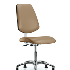Class 10 Clean Room Vinyl Chair Chrome - Desk Height with Medium Back & Stationary Glides in Taupe Trailblazer Vinyl - CLR-VDHCH-MB-CR-RG-8584