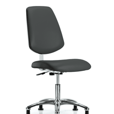 Class 10 Clean Room Vinyl Chair Chrome - Desk Height with Medium Back & Stationary Glides in Charcoal Trailblazer Vinyl - CLR-VDHCH-MB-CR-RG-8605