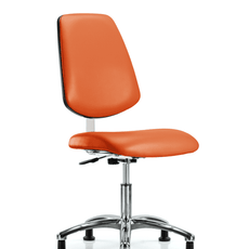 Class 10 Clean Room Vinyl Chair Chrome - Desk Height with Medium Back & Stationary Glides in Orange Kist Trailblazer Vinyl - CLR-VDHCH-MB-CR-RG-8613