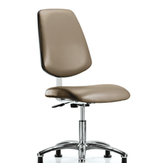 Class 10 Clean Room Vinyl Chair Chrome - Desk Height with Medium Back & Stationary Glides in Taupe Supernova Vinyl - CLR-VDHCH-MB-CR-RG-8809