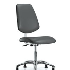 Class 10 Clean Room Vinyl Chair Chrome - Desk Height with Medium Back & Stationary Glides in Carbon Supernova Vinyl - CLR-VDHCH-MB-CR-RG-8823