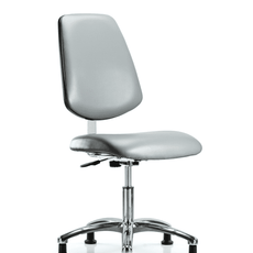 Class 10 Clean Room Vinyl Chair Chrome - Desk Height with Medium Back & Stationary Glides in Sterling Supernova Vinyl - CLR-VDHCH-MB-CR-RG-8840