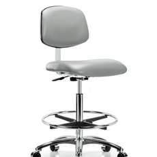 Class 10 Clean Room Vinyl Chair Chrome - High Bench Height with Chrome Foot Ring & Casters in Dove Trailblazer Vinyl - CLR-VHBCH-CR-CF-CC-8567