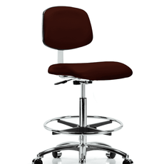 Class 10 Clean Room Vinyl Chair Chrome - High Bench Height with Chrome Foot Ring & Casters in Burgundy Trailblazer Vinyl - CLR-VHBCH-CR-CF-CC-8569