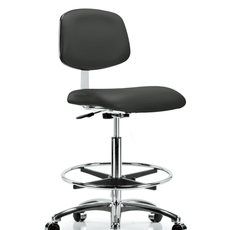 Class 10 Clean Room Vinyl Chair Chrome - High Bench Height with Chrome Foot Ring & Casters in Charcoal Trailblazer Vinyl - CLR-VHBCH-CR-CF-CC-8605