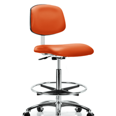 Class 10 Clean Room Vinyl Chair Chrome - High Bench Height with Chrome Foot Ring & Casters in Orange Kist Trailblazer Vinyl - CLR-VHBCH-CR-CF-CC-8613