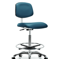 Class 10 Clean Room Vinyl Chair Chrome - High Bench Height with Chrome Foot Ring & Casters in Marine Blue Supernova Vinyl - CLR-VHBCH-CR-CF-CC-8801