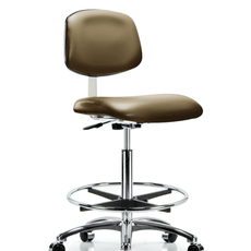 Class 10 Clean Room Vinyl Chair Chrome - High Bench Height with Chrome Foot Ring & Casters in Taupe Supernova Vinyl - CLR-VHBCH-CR-CF-CC-8809