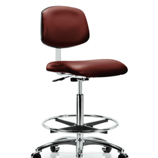 Class 10 Clean Room Vinyl Chair Chrome - High Bench Height with Chrome Foot Ring & Casters in Borscht Supernova Vinyl - CLR-VHBCH-CR-CF-CC-8815