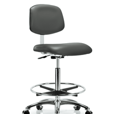 Class 10 Clean Room Vinyl Chair Chrome - High Bench Height with Chrome Foot Ring & Casters in Carbon Supernova Vinyl - CLR-VHBCH-CR-CF-CC-8823
