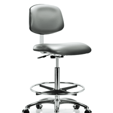 Class 10 Clean Room Vinyl Chair Chrome - High Bench Height with Chrome Foot Ring & Casters in Sterling Supernova Vinyl - CLR-VHBCH-CR-CF-CC-8840