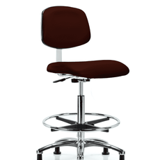 Class 10 Clean Room Vinyl Chair Chrome - High Bench Height with Chrome Foot Ring & Stationary Glides in Burgundy Trailblazer Vinyl - CLR-VHBCH-CR-CF-RG-8569