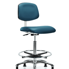 Class 10 Clean Room Vinyl Chair Chrome - High Bench Height with Chrome Foot Ring & Stationary Glides in Marine Blue Supernova Vinyl - CLR-VHBCH-CR-CF-RG-8801
