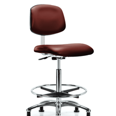 Class 10 Clean Room Vinyl Chair Chrome - High Bench Height with Chrome Foot Ring & Stationary Glides in Borscht Supernova Vinyl - CLR-VHBCH-CR-CF-RG-8815