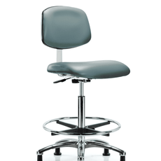 Class 10 Clean Room Vinyl Chair Chrome - High Bench Height with Chrome Foot Ring & Stationary Glides in Storm Supernova Vinyl - CLR-VHBCH-CR-CF-RG-8822
