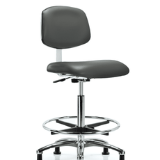 Class 10 Clean Room Vinyl Chair Chrome - High Bench Height with Chrome Foot Ring & Stationary Glides in Carbon Supernova Vinyl - CLR-VHBCH-CR-CF-RG-8823