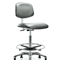 Class 10 Clean Room Vinyl Chair Chrome - High Bench Height with Chrome Foot Ring & Stationary Glides in Sterling Supernova Vinyl - CLR-VHBCH-CR-CF-RG-8840
