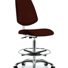 Class 10 Clean Room Vinyl Chair Chrome - High Bench Height with Medium Back, Chrome Foot Ring, & Casters in Burgundy Trailblazer Vinyl - CLR-VHBCH-MB-CR-CF-CC-8569