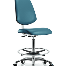Class 10 Clean Room Vinyl Chair Chrome - High Bench Height with Medium Back, Chrome Foot Ring, & Casters in Marine Blue Supernova Vinyl - CLR-VHBCH-MB-CR-CF-CC-8801