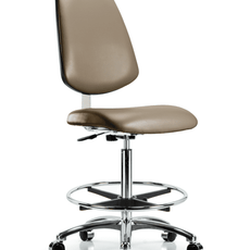 Class 10 Clean Room Vinyl Chair Chrome - High Bench Height with Medium Back, Chrome Foot Ring, & Casters in Taupe Supernova Vinyl - CLR-VHBCH-MB-CR-CF-CC-8809
