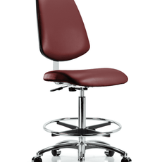 Class 10 Clean Room Vinyl Chair Chrome - High Bench Height with Medium Back, Chrome Foot Ring, & Casters in Borscht Supernova Vinyl - CLR-VHBCH-MB-CR-CF-CC-8815
