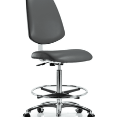 Class 10 Clean Room Vinyl Chair Chrome - High Bench Height with Medium Back, Chrome Foot Ring, & Casters in Carbon Supernova Vinyl - CLR-VHBCH-MB-CR-CF-CC-8823