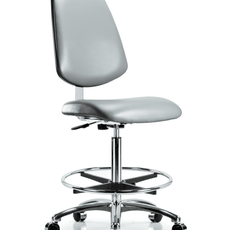 Class 10 Clean Room Vinyl Chair Chrome - High Bench Height with Medium Back, Chrome Foot Ring, & Casters in Sterling Supernova Vinyl - CLR-VHBCH-MB-CR-CF-CC-8840