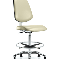 Class 10 Clean Room Vinyl Chair Chrome - High Bench Height with Medium Back, Chrome Foot Ring, & Stationary Glides in Adobe White Trailblazer Vinyl - CLR-VHBCH-MB-CR-CF-RG-8501