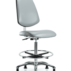Class 10 Clean Room Vinyl Chair Chrome - High Bench Height with Medium Back, Chrome Foot Ring, & Stationary Glides in Dove Trailblazer Vinyl - CLR-VHBCH-MB-CR-CF-RG-8567