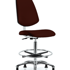 Class 10 Clean Room Vinyl Chair Chrome - High Bench Height with Medium Back, Chrome Foot Ring, & Stationary Glides in Burgundy Trailblazer Vinyl - CLR-VHBCH-MB-CR-CF-RG-8569