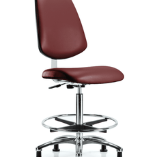 Class 10 Clean Room Vinyl Chair Chrome - High Bench Height with Medium Back, Chrome Foot Ring, & Stationary Glides in Borscht Supernova Vinyl - CLR-VHBCH-MB-CR-CF-RG-8815