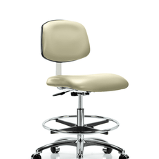 Class 10 Clean Room Vinyl Chair Chrome - Medium Bench Height with Chrome Foot Ring & Casters in Adobe White Trailblazer Vinyl - CLR-VMBCH-CR-CF-CC-8501