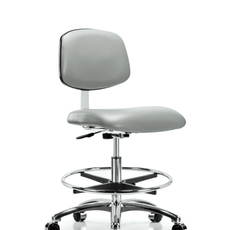 Class 10 Clean Room Vinyl Chair Chrome - Medium Bench Height with Chrome Foot Ring & Casters in Dove Trailblazer Vinyl - CLR-VMBCH-CR-CF-CC-8567