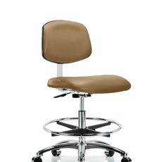 Class 10 Clean Room Vinyl Chair Chrome - Medium Bench Height with Chrome Foot Ring & Casters in Taupe Trailblazer Vinyl - CLR-VMBCH-CR-CF-CC-8584