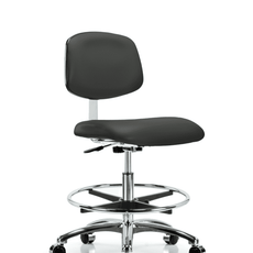 Class 10 Clean Room Vinyl Chair Chrome - Medium Bench Height with Chrome Foot Ring & Casters in Charcoal Trailblazer Vinyl - CLR-VMBCH-CR-CF-CC-8605