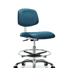 Class 10 Clean Room Vinyl Chair Chrome - Medium Bench Height with Chrome Foot Ring & Casters in Marine Blue Supernova Vinyl - CLR-VMBCH-CR-CF-CC-8801