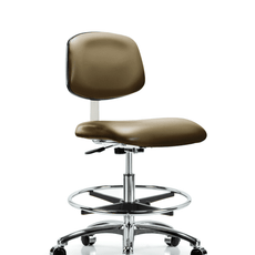 Class 10 Clean Room Vinyl Chair Chrome - Medium Bench Height with Chrome Foot Ring & Casters in Taupe Supernova Vinyl - CLR-VMBCH-CR-CF-CC-8809