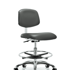 Class 10 Clean Room Vinyl Chair Chrome - Medium Bench Height with Chrome Foot Ring & Casters in Carbon Supernova Vinyl - CLR-VMBCH-CR-CF-CC-8823