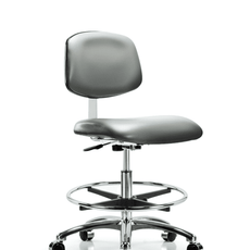Class 10 Clean Room Vinyl Chair Chrome - Medium Bench Height with Chrome Foot Ring & Casters in Sterling Supernova Vinyl - CLR-VMBCH-CR-CF-CC-8840