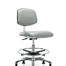 Class 10 Clean Room Vinyl Chair Chrome - Medium Bench Height with Chrome Foot Ring & Stationary Glides in Dove Trailblazer Vinyl - CLR-VMBCH-CR-CF-RG-8567