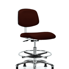 Class 10 Clean Room Vinyl Chair Chrome - Medium Bench Height with Chrome Foot Ring & Stationary Glides in Burgundy Trailblazer Vinyl - CLR-VMBCH-CR-CF-RG-8569
