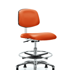 Class 10 Clean Room Vinyl Chair Chrome - Medium Bench Height with Chrome Foot Ring & Stationary Glides in Orange Kist Trailblazer Vinyl - CLR-VMBCH-CR-CF-RG-8613