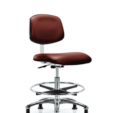Class 10 Clean Room Vinyl Chair Chrome - Medium Bench Height with Chrome Foot Ring & Stationary Glides in Borscht Supernova Vinyl - CLR-VMBCH-CR-CF-RG-8815
