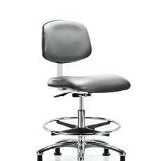 Class 10 Clean Room Vinyl Chair Chrome - Medium Bench Height with Chrome Foot Ring & Stationary Glides in Sterling Supernova Vinyl - CLR-VMBCH-CR-CF-RG-8840
