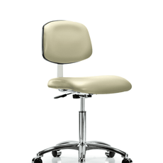 Class 10 Clean Room Vinyl Chair Chrome - Medium Bench Height with Casters in Adobe White Trailblazer Vinyl - CLR-VMBCH-CR-NF-CC-8501