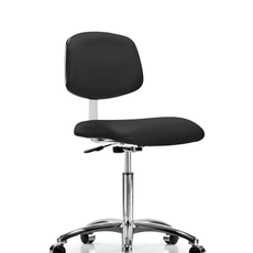 Class 10 Clean Room Vinyl Chair Chrome - Medium Bench Height with Casters in Black Trailblazer Vinyl - CLR-VMBCH-CR-NF-CC-8540